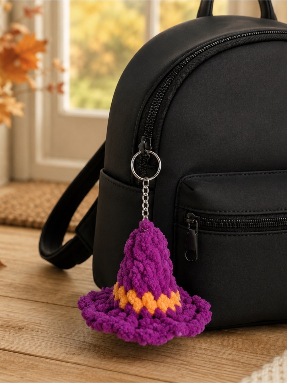 Handmade Crochet Witch Hat Keychain – Purple Halloween Bag Charm